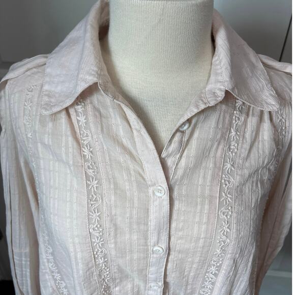 Free People Mikaela Light Pink Embroidered Button Front Tie Neck Cotton Tunic XS - Picture 6 of 14
